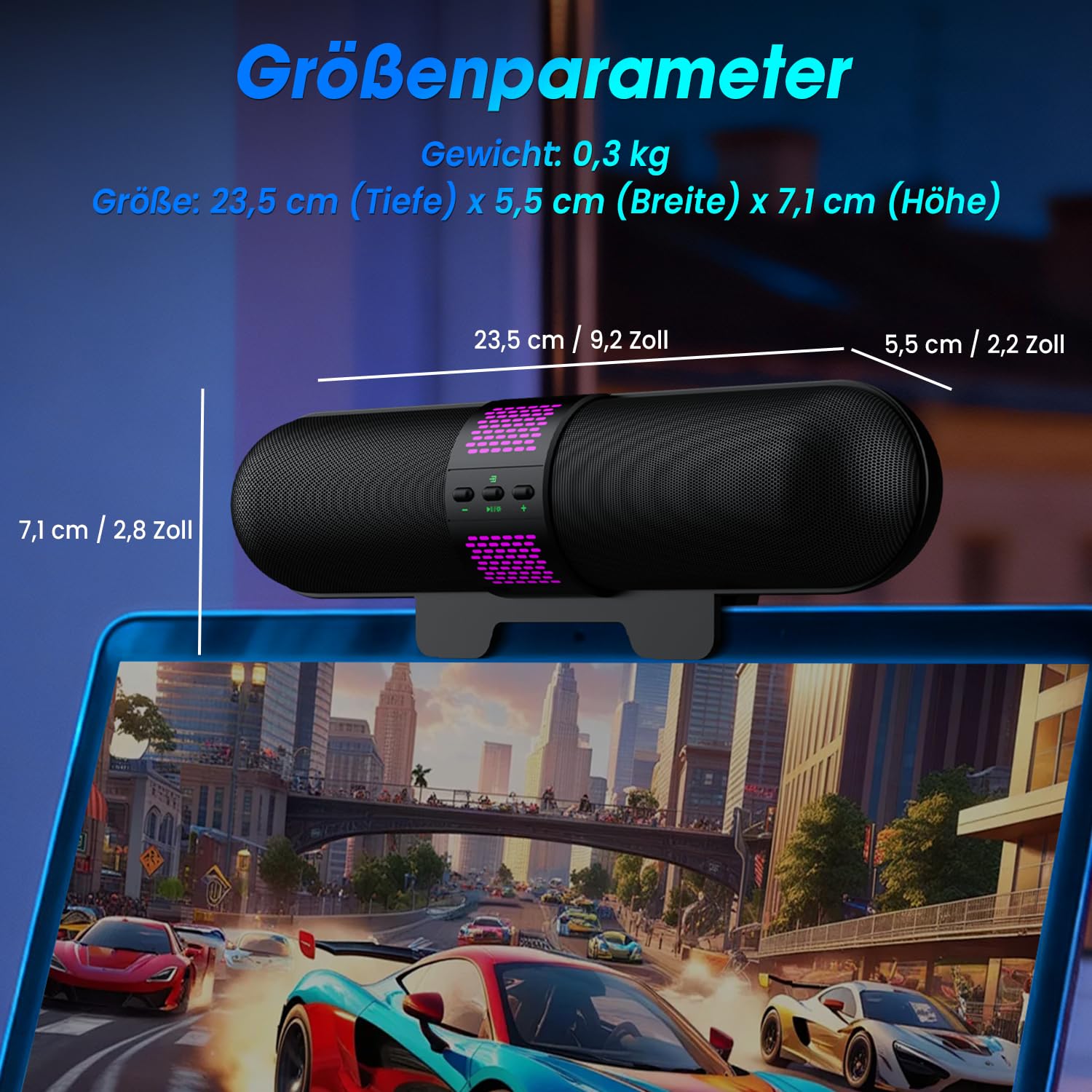 BESTISAN Computer-Lautsprecher, PC-Lautsprecher mit Bluetooth & Typ-C (USB) Modus; USB-betriebene Monitorlautsprecher mit Clip-on-Design, Gaming-Lautsprecher für PC/Desktop/Laptop; LED-Lichtanzeige