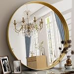 32 Inch Round Bathroom Mirror - Black Wall Mounted Circle Mirror with Metal Frame, Modern Round Hanging Mirror Suitable for Bathroom, Vanity, Entryway, Living Room