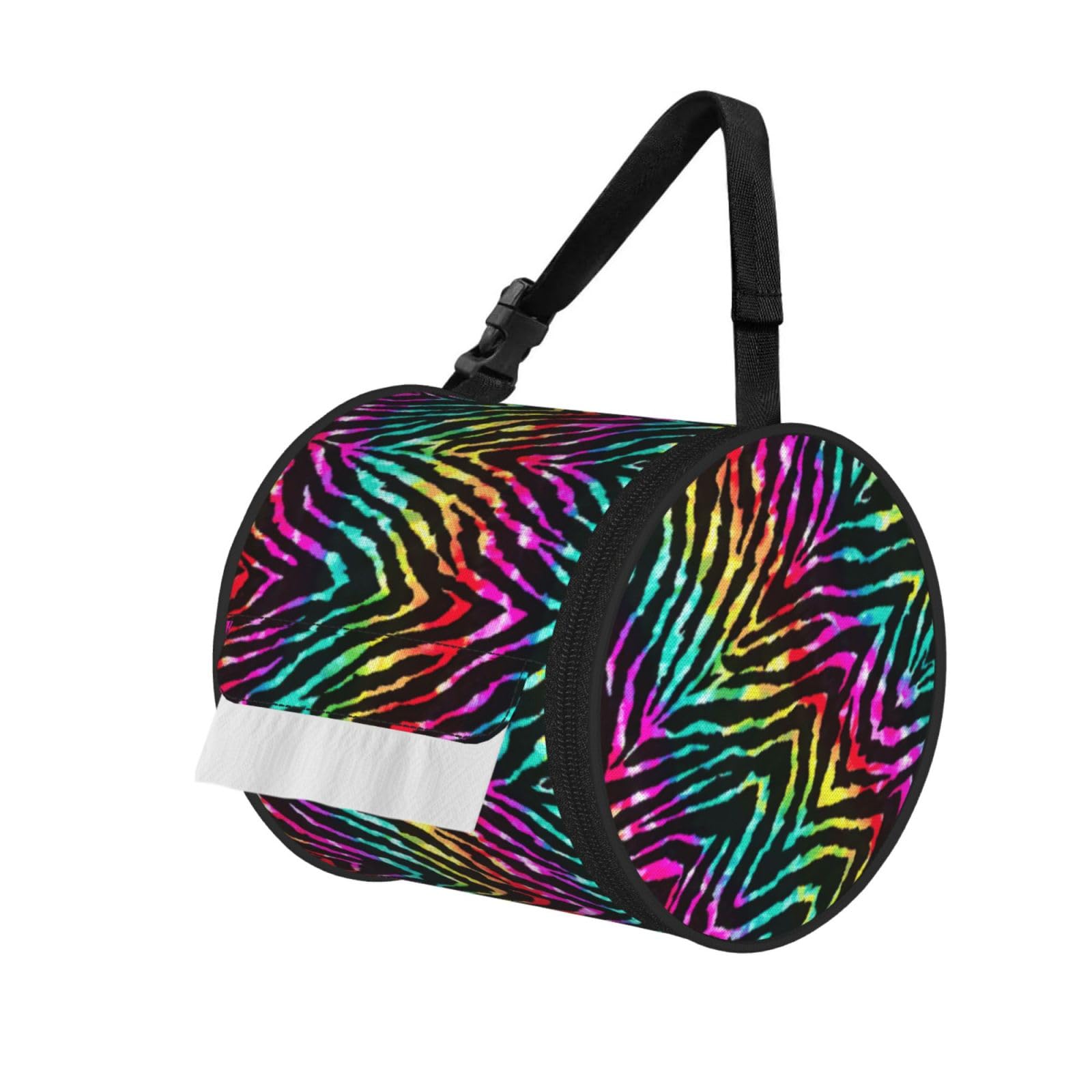 Colorful Rainbow Zebra Printed Toilet Paper Holder Bag, Adjustable Strap Roll Paper Organizer for Car Kitchen Outdoor