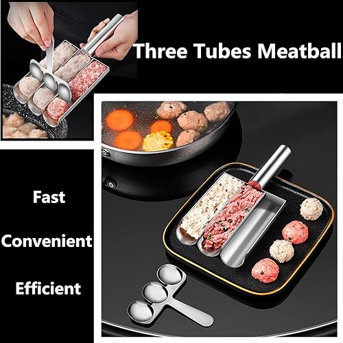 Miniatura 6 de Triple máquina para hacer albóndigas, cuchara de carne con pala de corte, juego de albóndigas de bricolaje para olla caliente, herramientas de