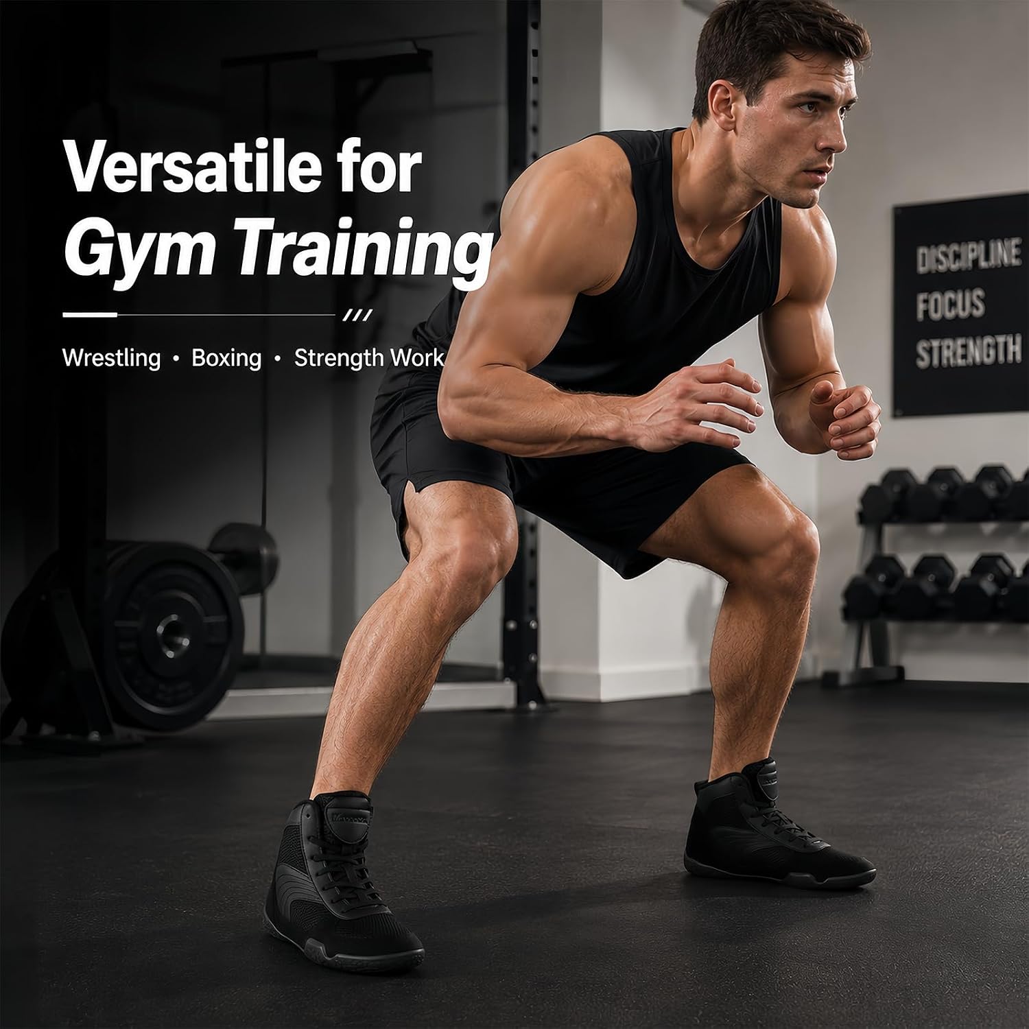 Wrestling Shoes Men Boxing Shoes, Lightweight Mid Top Fitness Training Sneakers, Non Slip Grip for Weightlifting Powerlifting Gym Workout, Breathable Athletic Footwear for Men Women