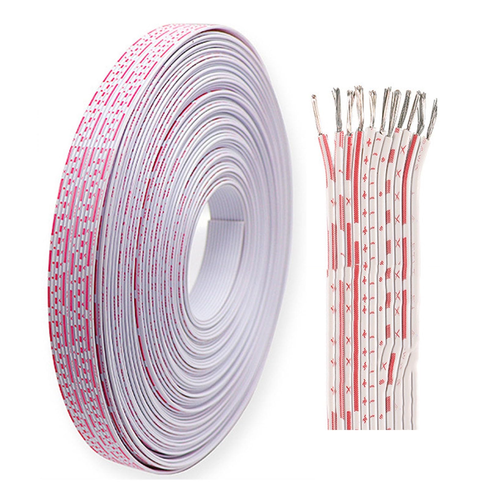 Cable Plano Paralelo Rojo Y Blanco UL2468 De 12 Pines, 26 AWG Y 24 AWG, 300 V PVC, para Cableado Electrónico LED DIY(65FT,24AWG-12P)