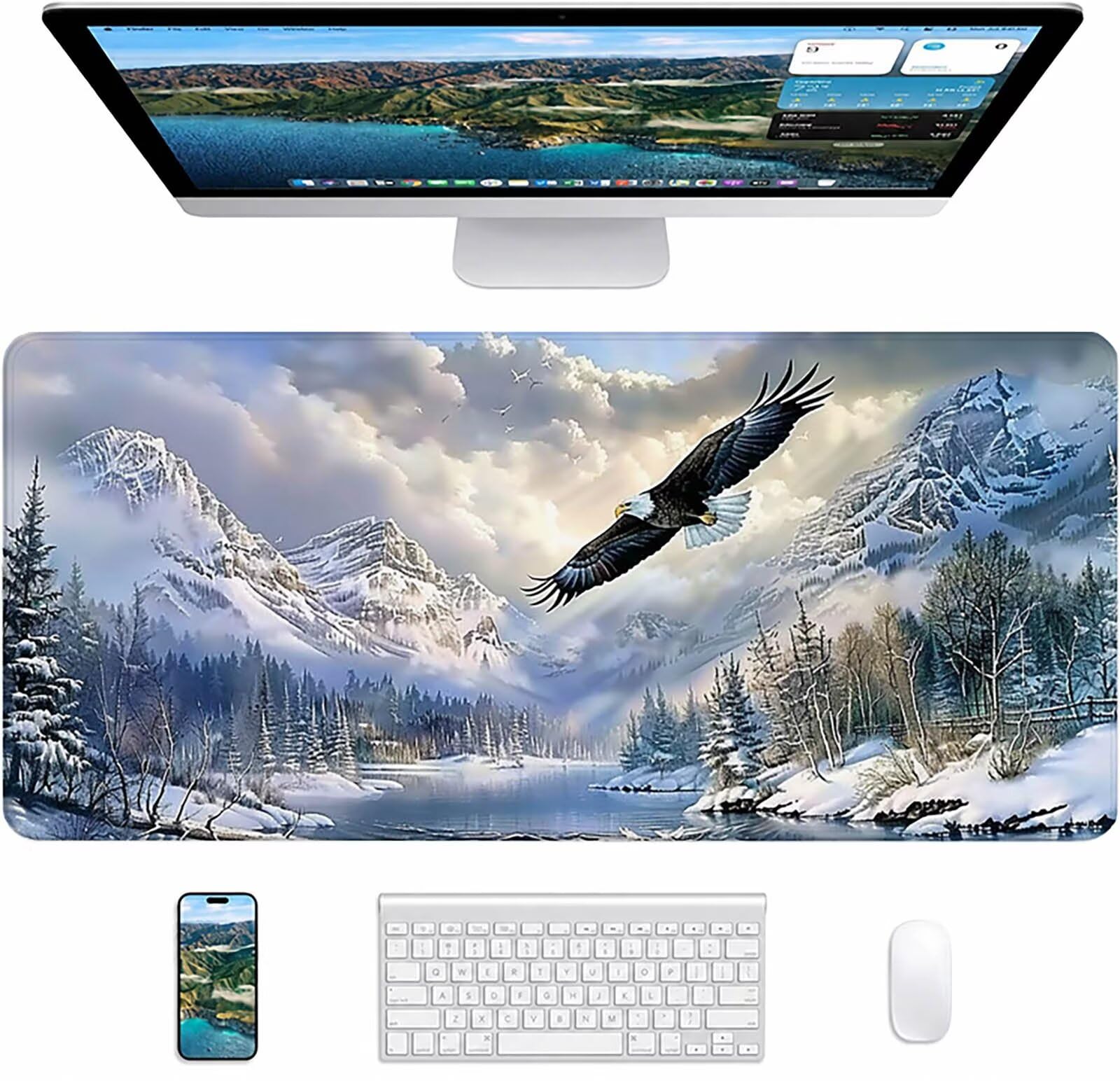 Alfombrilla Ratón Gaming Blanco, Alfombrilla Ratón XXL 1600x800x3mm, Mouse Pad con Bordes cosidos, Tapete Escritorio con Base de Goma Antideslizantek, Accesorios Gaming, Regalo Mujer, áGuila 3-5569