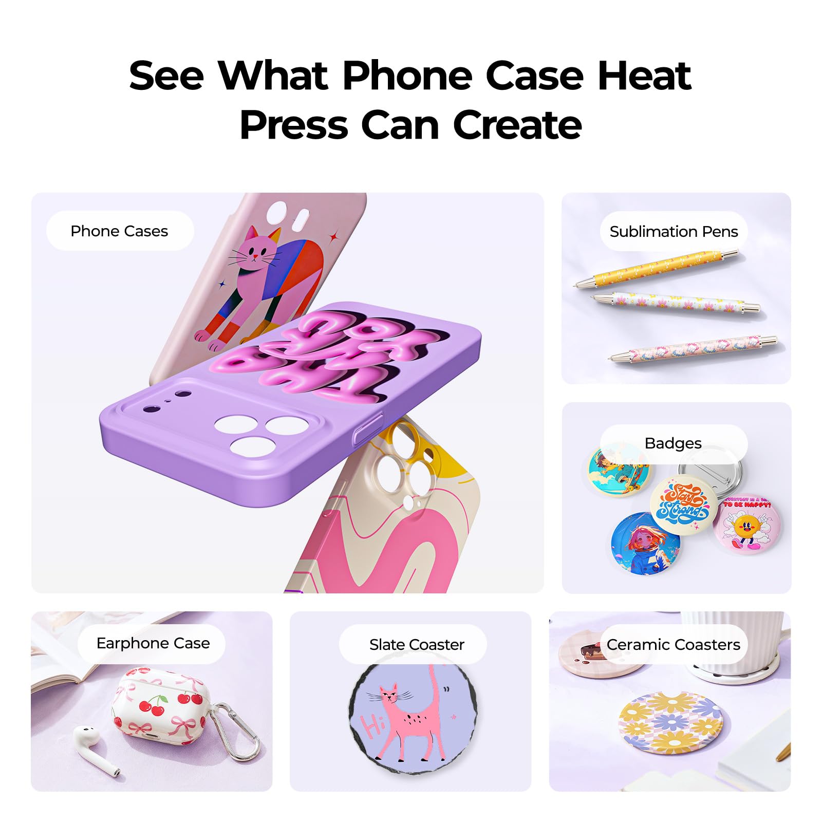 HTVRONT Máquina de prensado térmico de vacío H17 para fundas de teléfono compatible con iPhone y Android, para fundas de teléfono personalizadas, insignias, posavasos, incluye película y accesorios