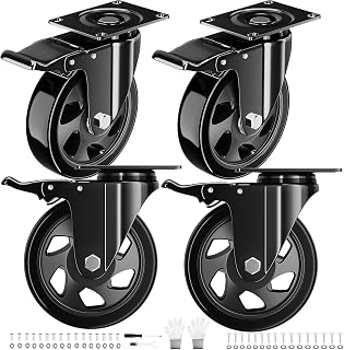 4 Inch Caster Wheels Heavy Duty 2200Lbs, Casters Set of 4 with Safety Dual Locking, Swivel Industrial Plate Casters, No Noise Wheels for Cart, Furniture(Bonus of 2 Hardware Kits & Gloves)