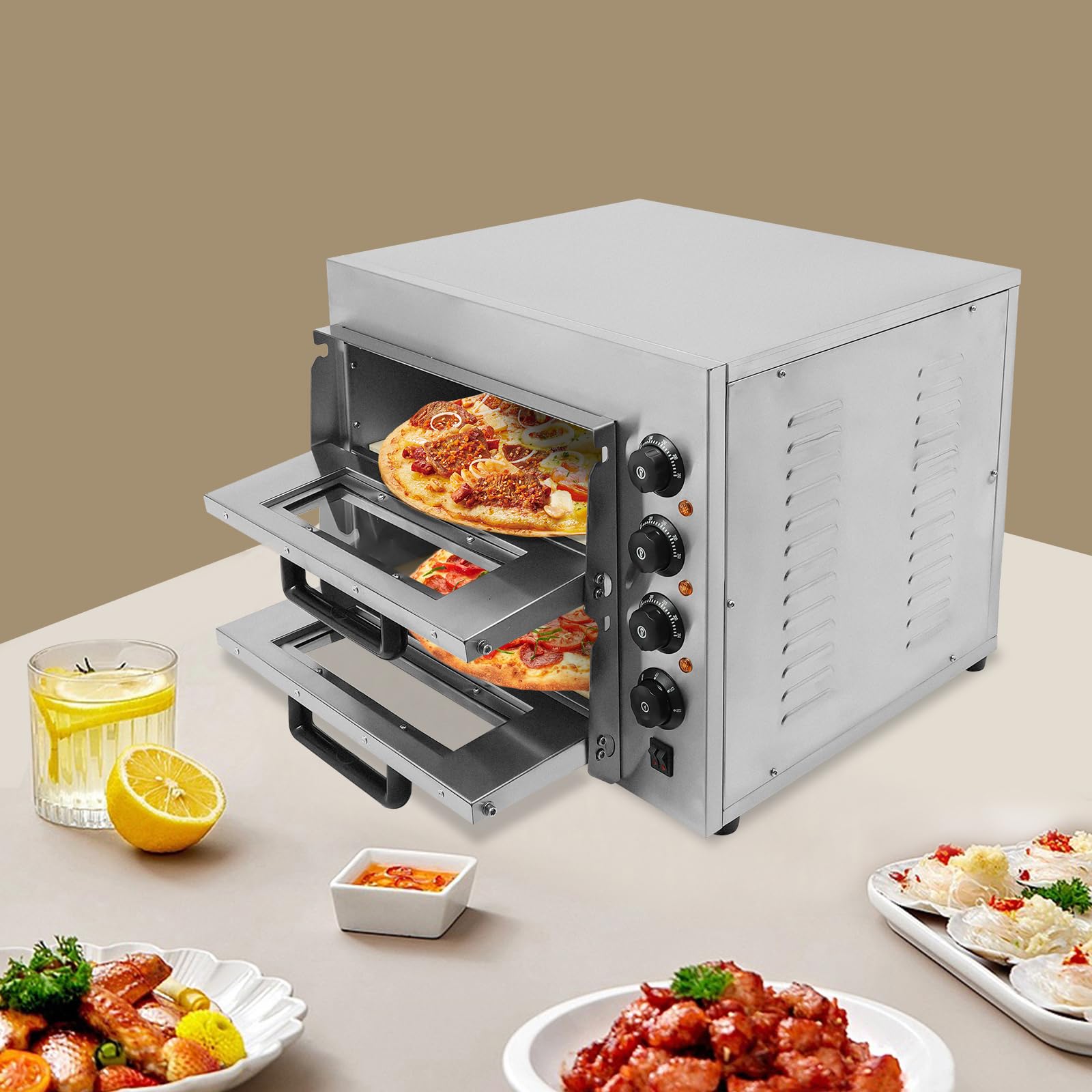 Elektryczny piec do pizzy ze stali nierdzewnej, 3000 W, 40 l, piec do pizzy, pieca do pizzy, pieca szamotowego, z odpornymi na wysokie temperatury rękawicami do pizzy, chleba i pieczywa