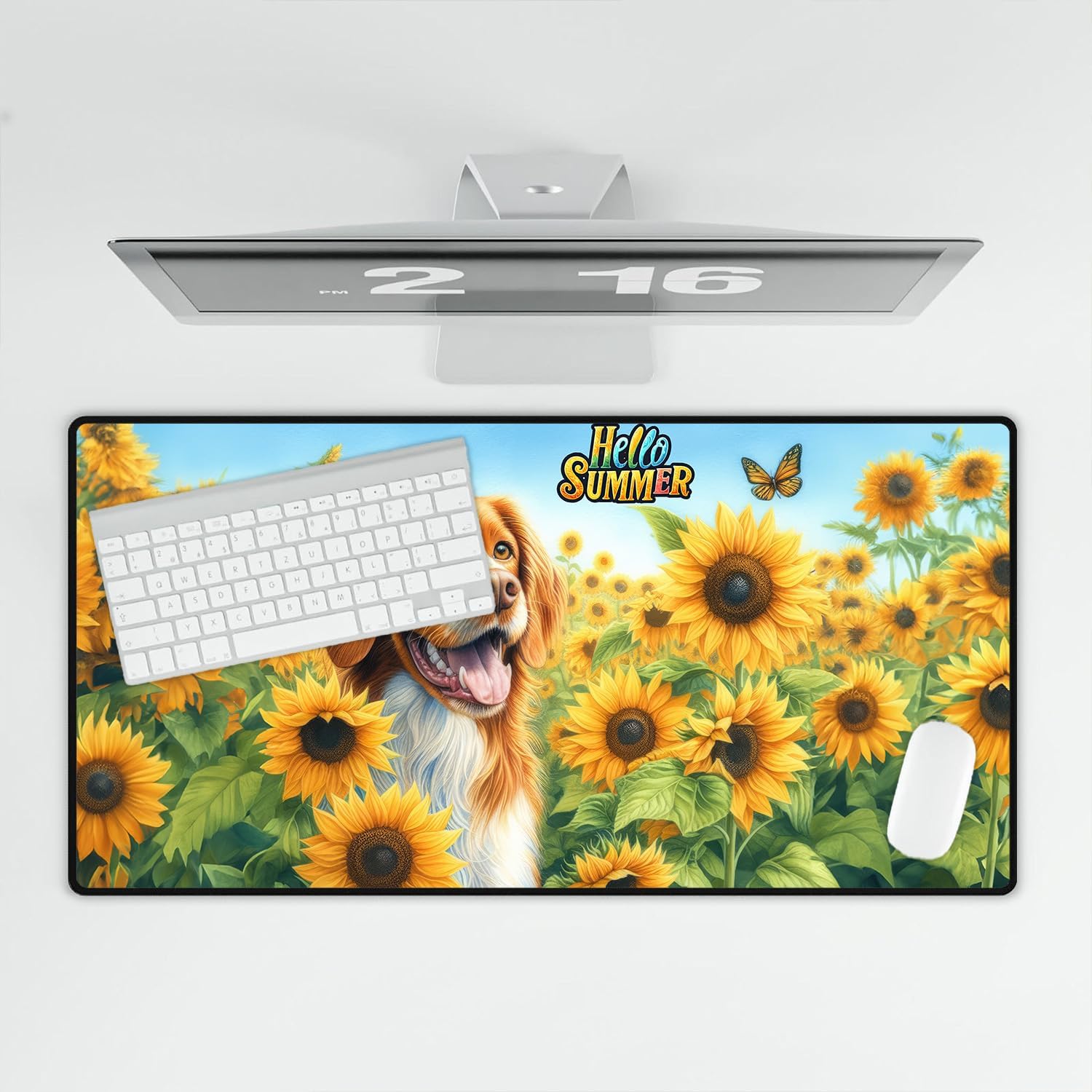 Brittany Spaniel Hello Summer Sunshine Sunflowers Spring Retro Vintage Desk Mat Full Keyboard Mouse Pad Brittany Dog Lover Gifts Idea Large Mousepad - 008