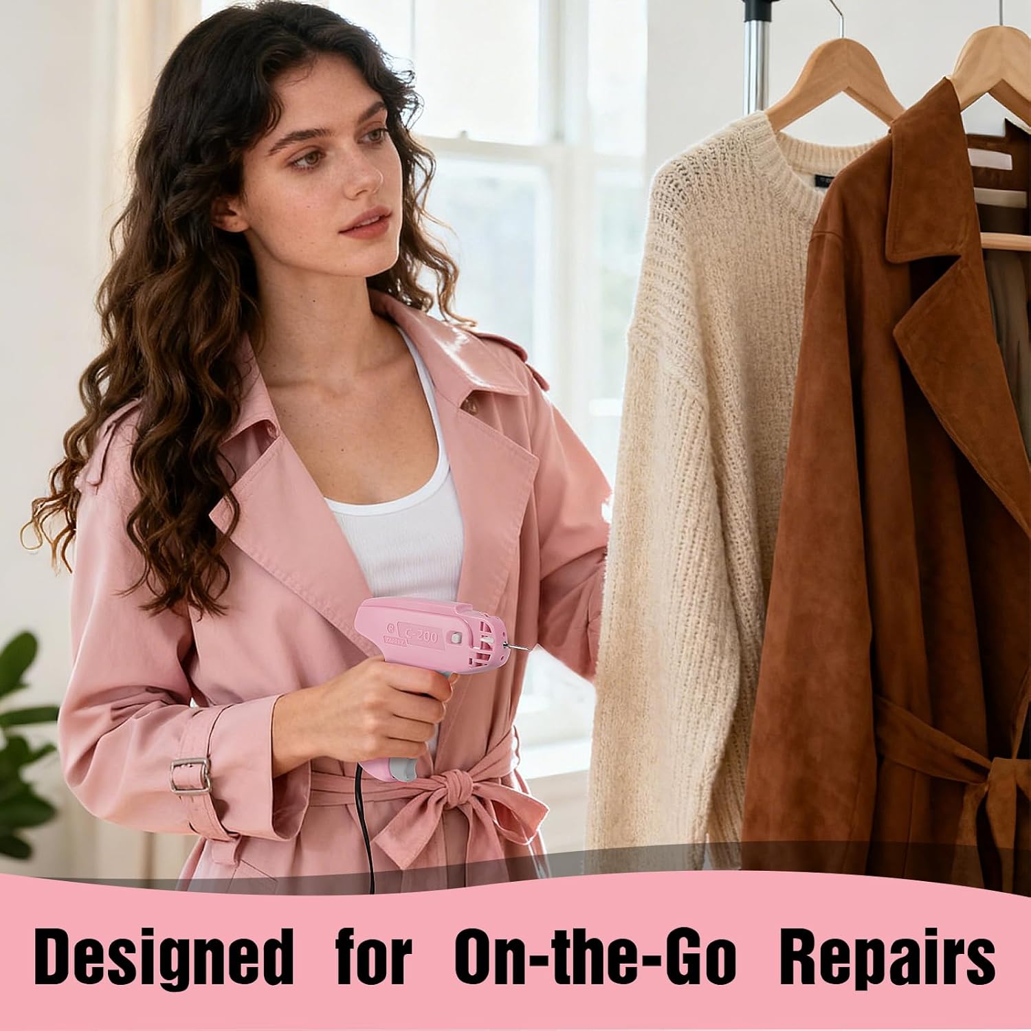 Stitch Gun for Clothes, Quick Clothing Fixer, Tagging, Sewing Kit Includes 5 Needle, 1000 Black Fasteners & 1000 White Fasteners(Pink-White) - Image 6