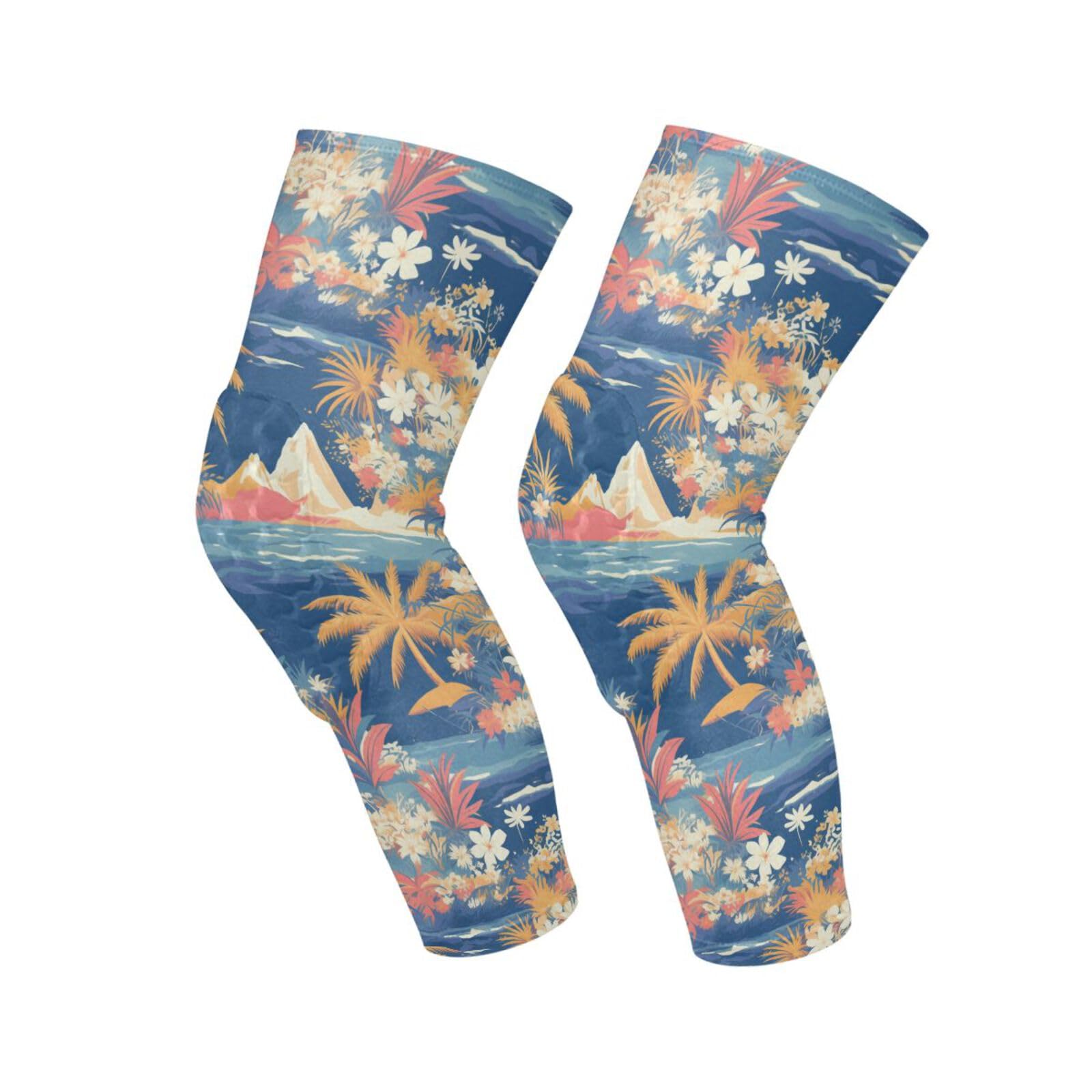 JUNZAN Blue Green Hawaii Basketball Knee Pads for Youth Kids Wrestling Knee Pads with Sleeves Sport Kneepads for Volleyball Football