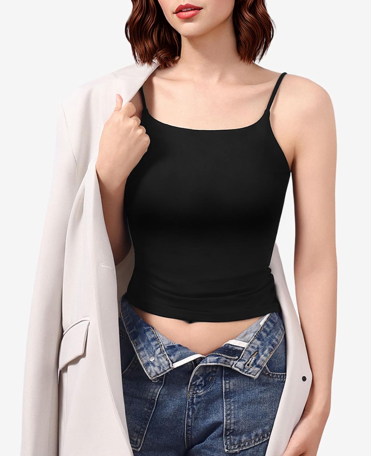 Women's Square Neck Seamless Tank Top with Built in Bras Sleeveless Cropped Tops - Image 3