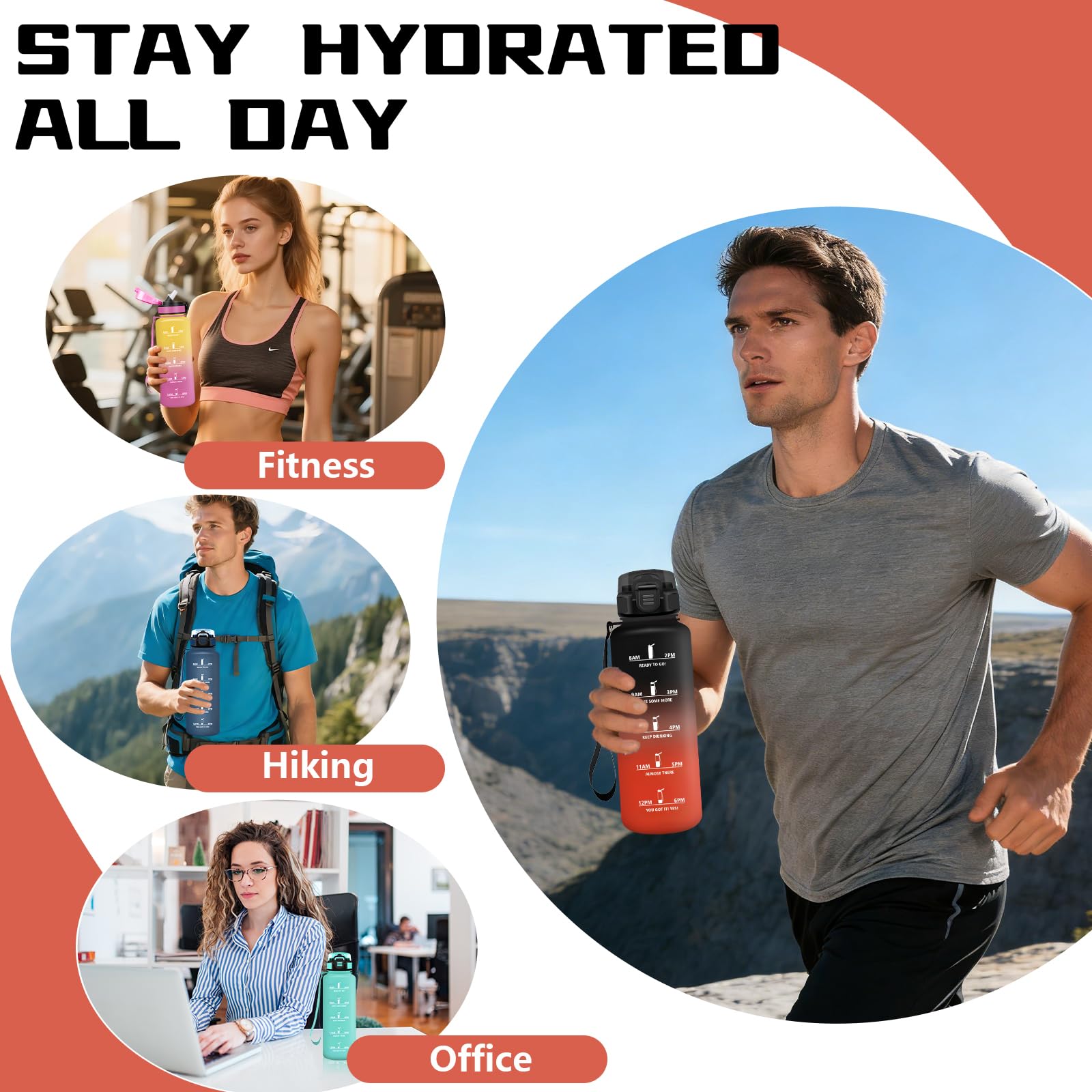 Borraccia 1,5 litri, Borraccia con Cannuccia, Senza Perdite, Borraccie Palestra, Bocca Larga, Borraccie Motivazionale, Con Slogan Motivazionale, Borracce per Fitness, Escursionismo, Ciclismo