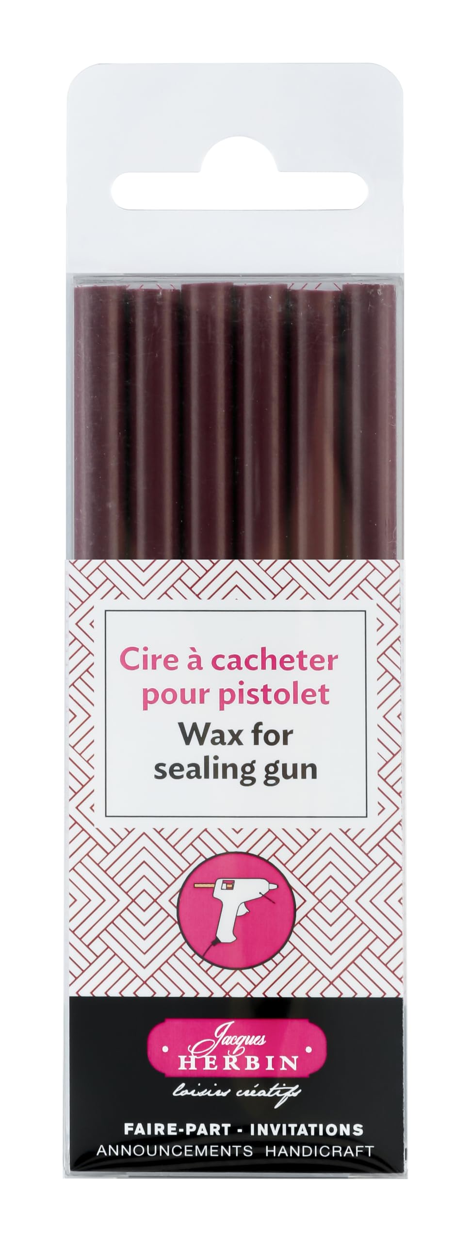 Jacques Herbin 35826T - Pack of 6 Sticks of Special Sealing Wax Sticks - Made for Wax Guns - Burgundy - Manufactured in France - Creative Art Tool - Leisure