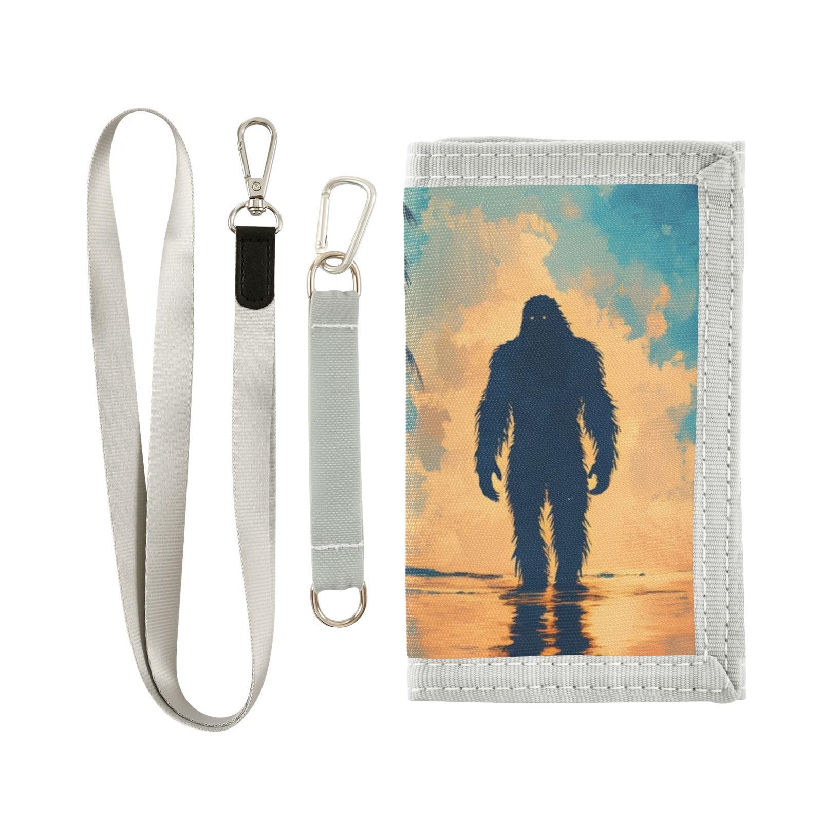 FOLIOSA Kids Wallet for Boys Girls Beach Sasquatch Print Youth Wallet with Zipper Pocket Card Holders, Novelty Wallet 4.9×2.9 in