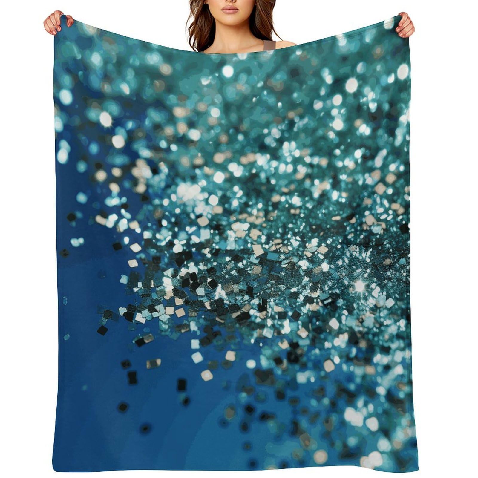 Fekiloot Style Glittered Blue Background Throw Blankets Camping Blanket60 X80