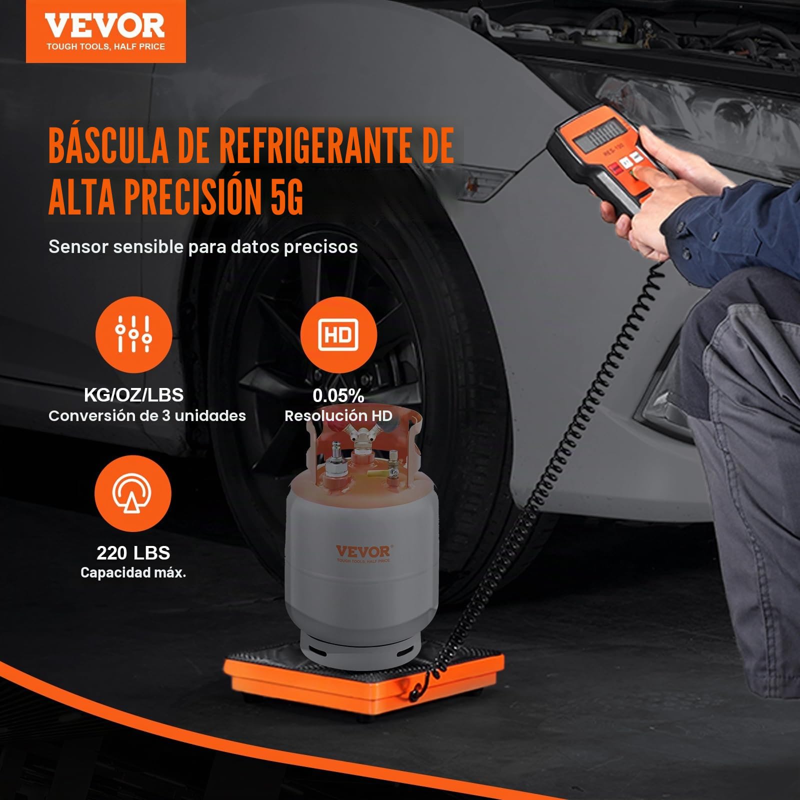 VEVOR Báscula de Refrigerante HVAC 100 kg Báscula de Carga de Refrigerante Freón con Control Remoto con Cable Báscula de Peso de Recuperación Digital Electrónica de Alta Precisión de 5 g con Estuche