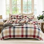 Ensemble de couverture de duvet de Gingham 100% Ensemble de literie à carreaux à carreaux en coton lavé (Plaid bleu rouge Buffalo, Reine)