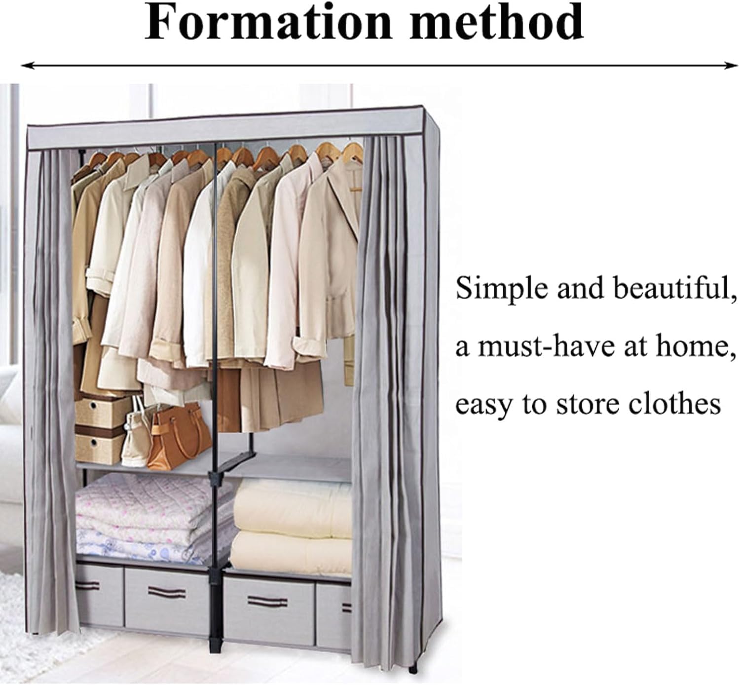 Portable Closet Portable Closet Iron Wardrobe Closet Fabric Clothes Closet Fashion Closets for Bedroom Hanging Storage Closet for Clothes Spacious