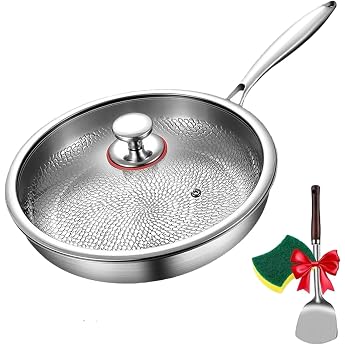 Generisch Kovali Titanium Frying Pan Titanium Pan Uncoated Titanium Hammered Pan Pro with Lid 2025 Frying Pan Honeycomb Structure Non-Stick Titanium Pan 26/28/30 cm for Cooking 26 cm
