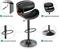 Vista 7 de ONME Juego de 4 taburetes de bar giratorios de altura ajustable de madera curvada, silla de bar tapizada de piel sintética con respaldo y reposapiés