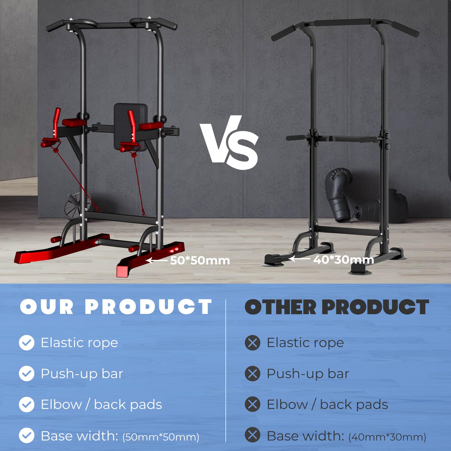 Power Tower - Estación de dominadas, barra de dominadas, torre de ejercicio, estación de dominadas ajustable para gimnasio en casa, equipo de entrenamiento de fuerza multifunción con respaldo y