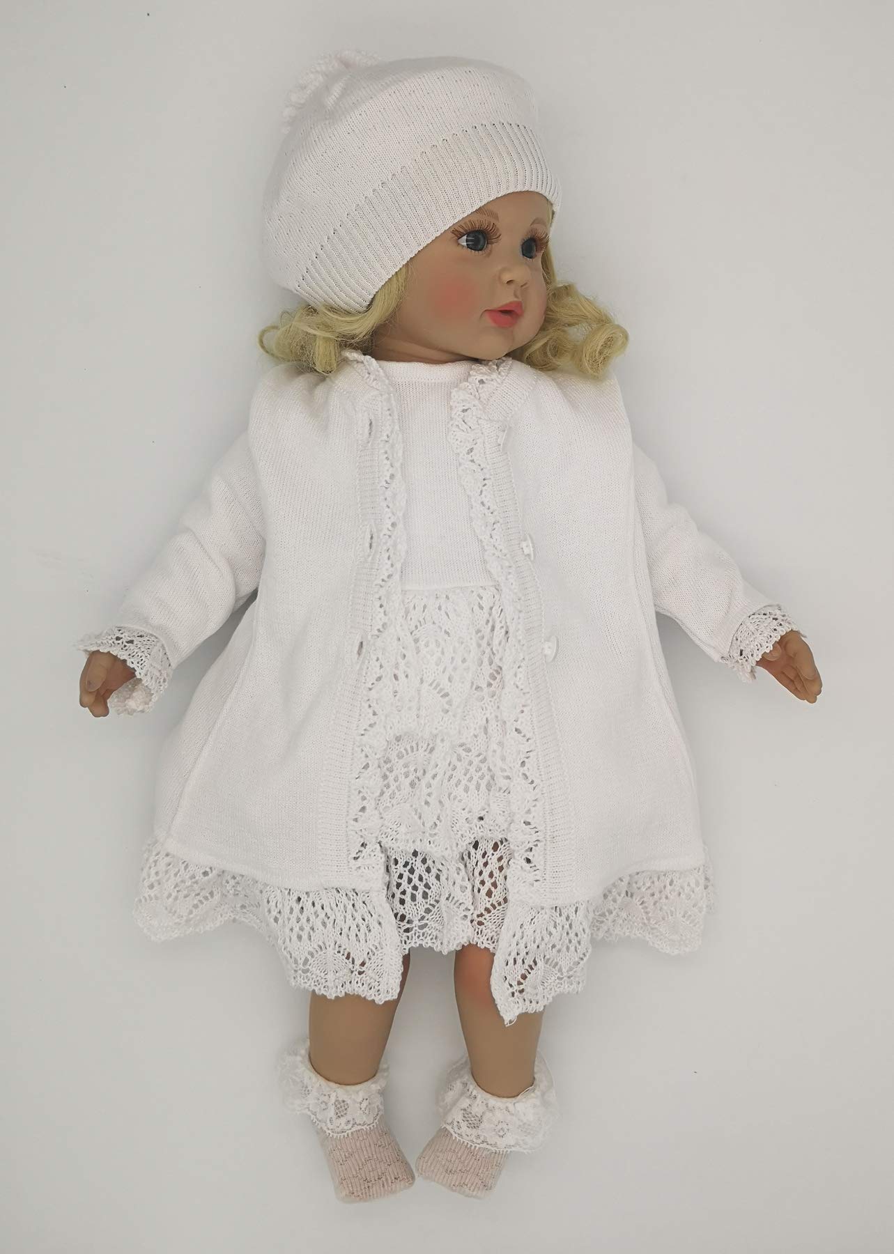 Vestido de bautizo para niña, de ceremonia, juego de 3 piezas, color blanco