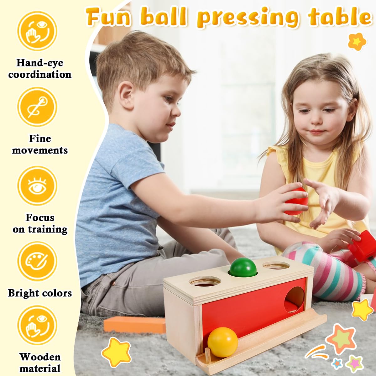 Juguete Educativo de Montessori para Bebé de 1 a 3 Años Caja de Permanencia de Montessori con Bolas Roja Amarilla y Verde Juego de Bolas de Madera para Bebé para Enseñar Lógica y Concentración