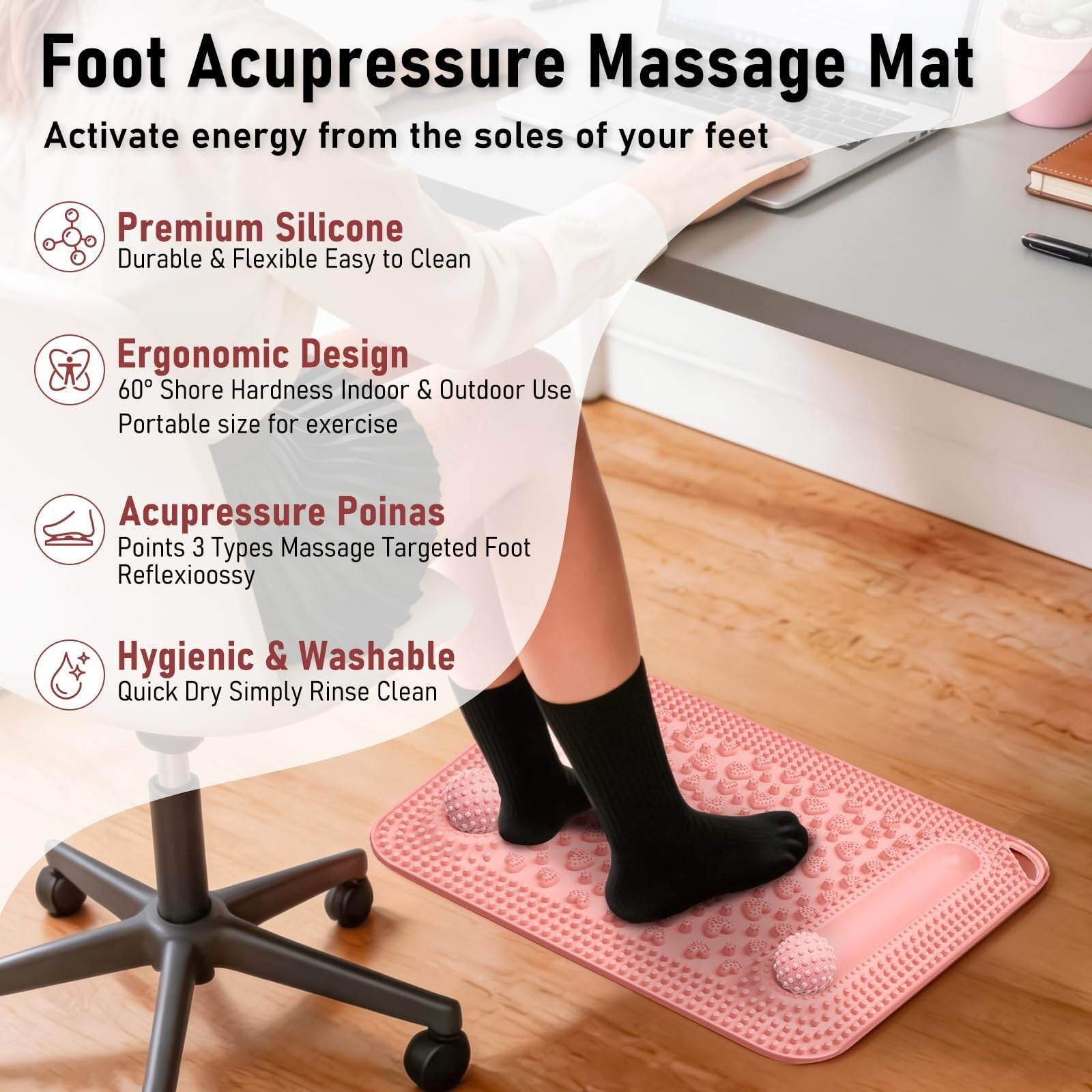 Tapis et balles de massage des pieds, acupression et réflexologie pour stimulation des points de pression des pieds, planche de massage en silicone pour fasciite plantaire, soulagement de la douleur
