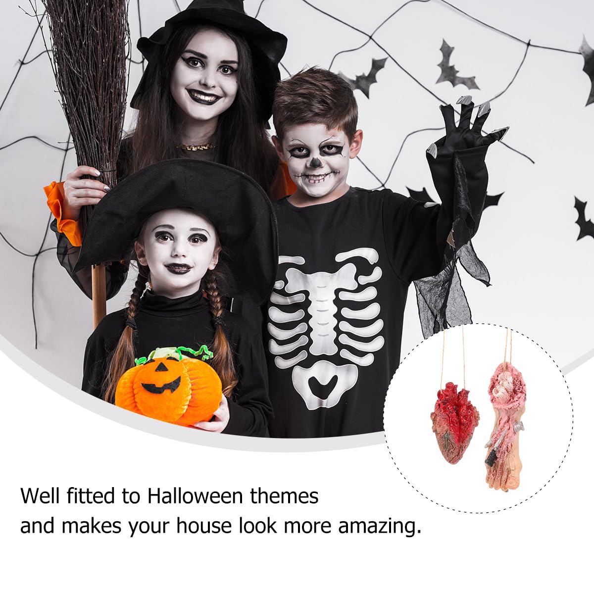 2 Stück Halloween Hängende Körperteile Deko Realistische Nachbildung Herz Bein Gruselige Halloween Requisiten für Party und Spukhaus