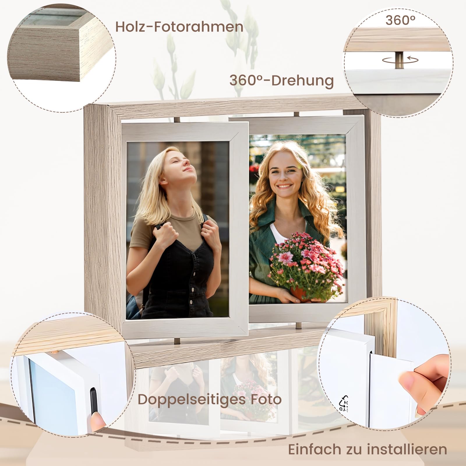 Smiling Art Cornice per 2 Foto in Legno con Vetro, Doppia Cornice