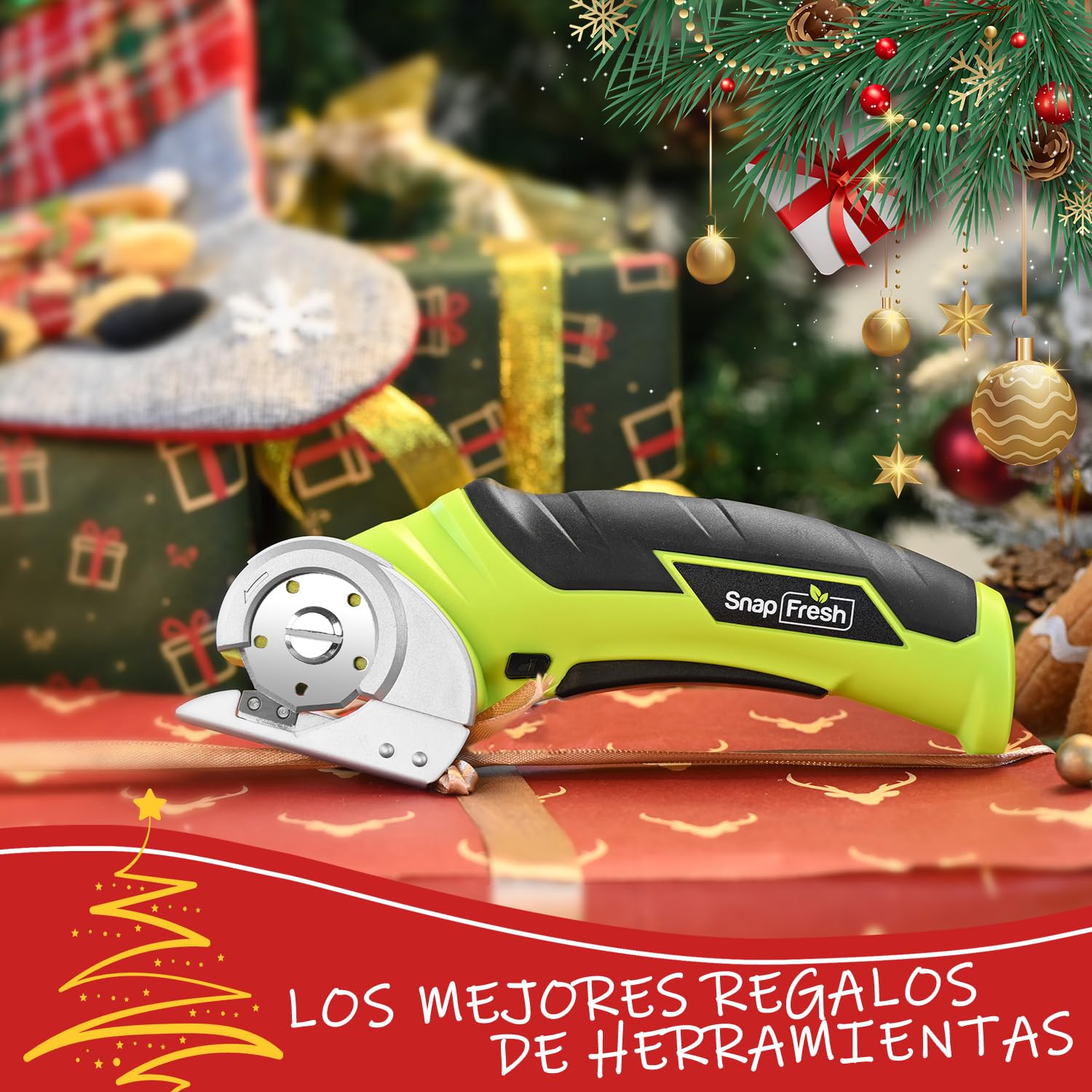 SnapFresh Tijera Eléctrica Inalámbricas 4V, Cortador de Cartón con 2 Cuchillas Autoafilables, Carga USB-C, Adecuada para Cartón, Papel, Alfombra, Cuero, Plástico y Embalajes