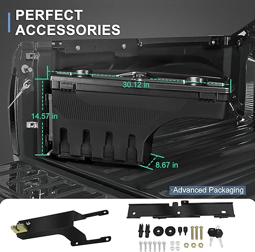 Miniatura 5 de AINTIER Caja de herramientas para caja de camioneta del lado derecho del pasajero, estilo moderno, negro, rectangular, cierre de pestillo, capacidad