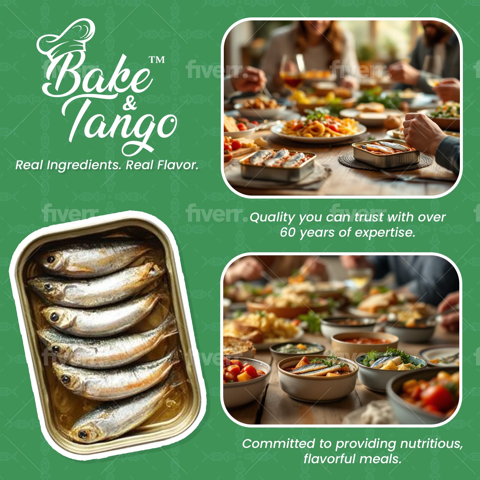 Bake and Tango - Sardines in Extra Virgin Olive Oil - 4.4oz (Pack of 12) | Rich in Omega-3, High-Protein, Wild-Caught, Non-GMO, Gluten-Free, Perfect for Snacks, Salads, and Recipes (4.4oz, Extra Virgin Olive Oil)