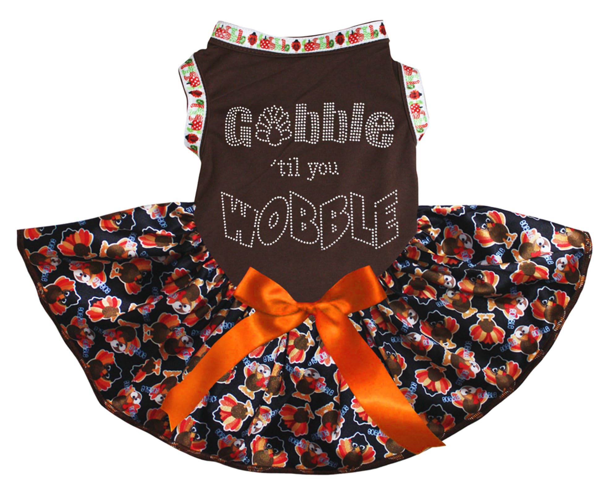 Robe marron XL pour chiot Rhinestone Gobble Til You Wobble vêtement de Thanksgiving chic pour chien