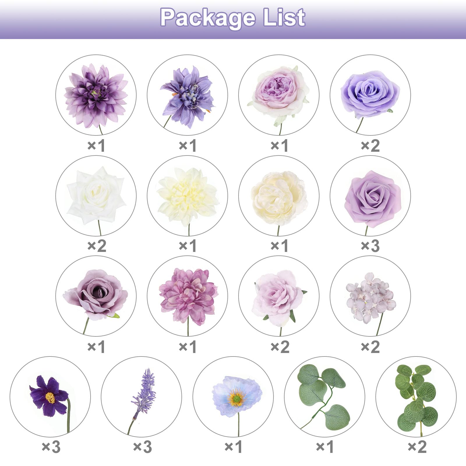 PATIKIL Purple Artificial Flowers Combo Box for Decoration Silk Mix Fake Flowers with Stems Faux Flowers for DIY Bouquets Wreaths Wedding Centerpieces Arrangements - Image 2