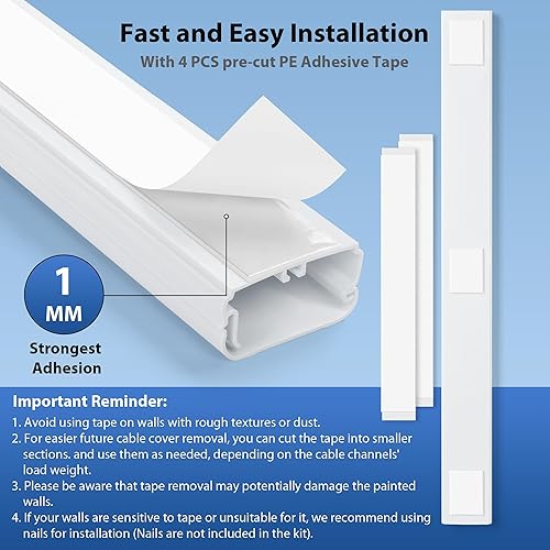 Miniatura 5 de Cubierta de cable de pared, ocultador de cable de TV de 31.5 pulgadas para TV montado en la pared, kit de gestión de cables de TV, canaleta de cable