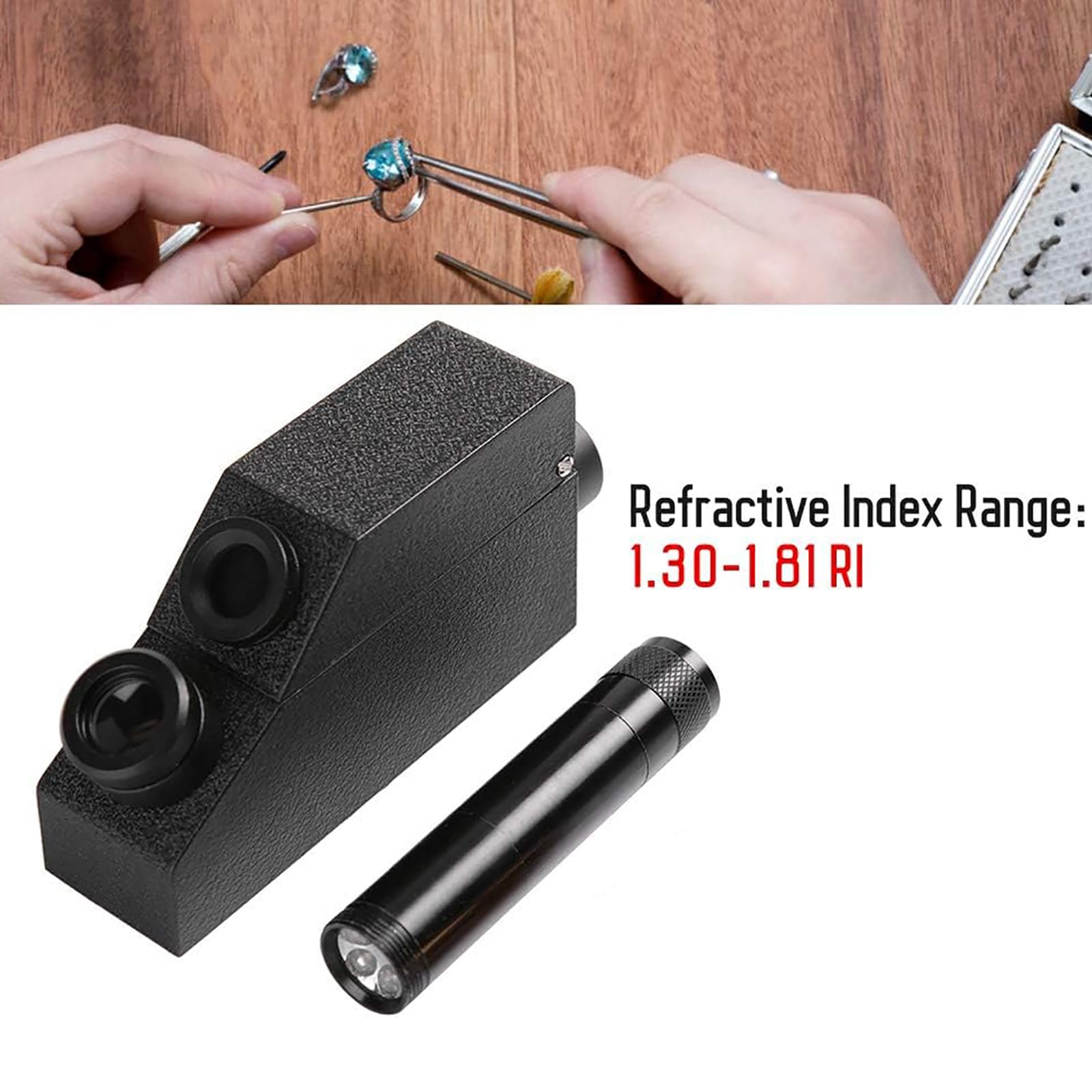 Refractómetro de piedras preciosas, detector de joyas de alta precisión con luz LED, índice de refracción de 1.30-1.80, error ± 0.003 para identificación y verificación de piedras preciosas
