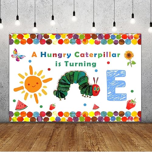 Vista 9 de Lofaris A Hungry Caterpillar is Turning One Happy Birthday - Telón de fondo de fiesta de cumpleaños con diseño de oruga de dibujos animados, diseño
