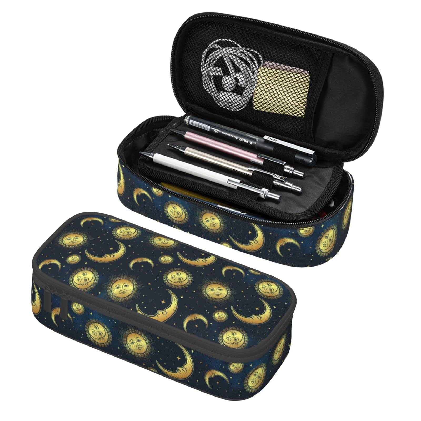 Moon Sun And Stars Pencil Case Bag Gold Celestial Bodies Boho Style Pen Holder Pouch School Office Marker Desk Organizer Stationery Storage For Kids, Students