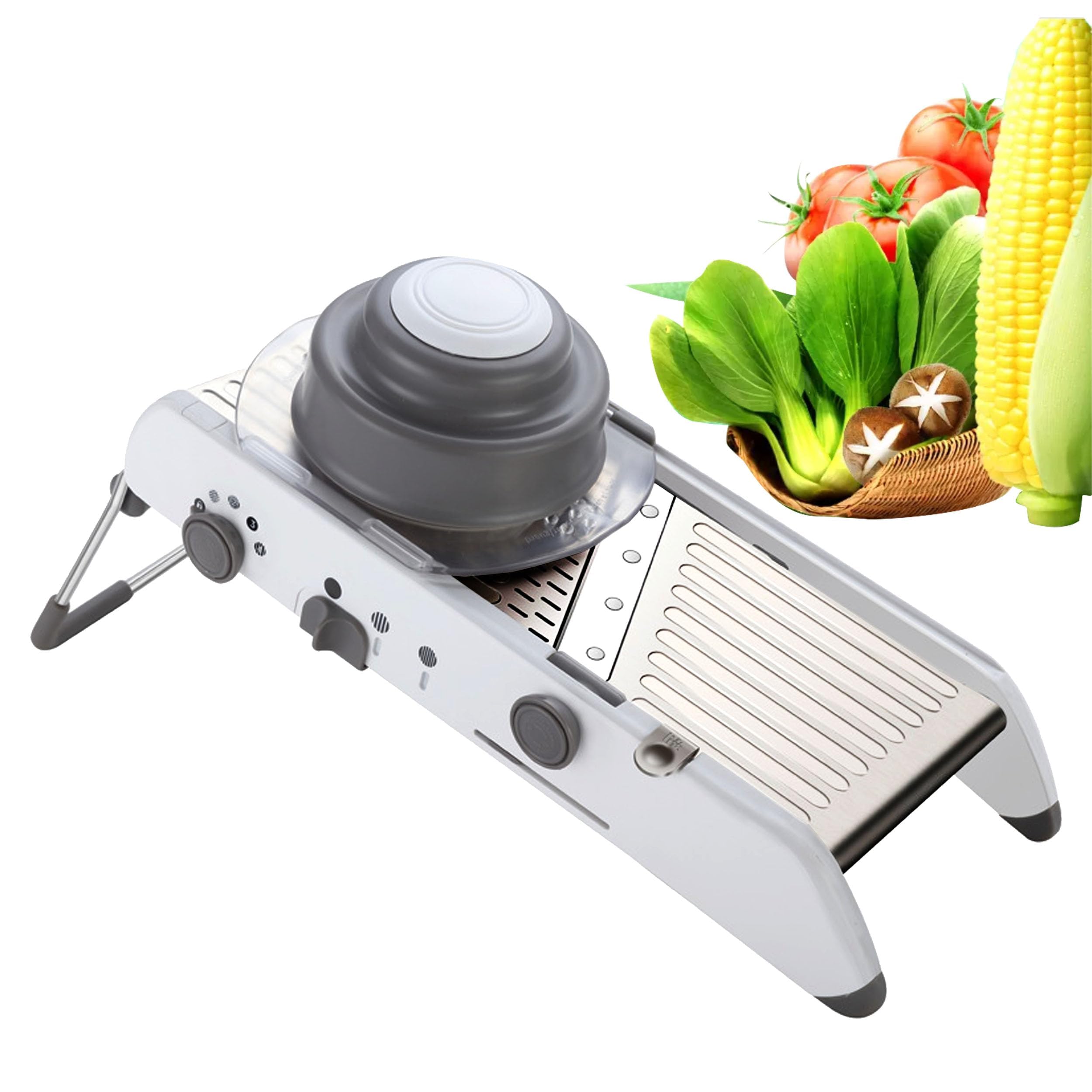 Bakaoof Mandoline Food Slicer for Kitchen, Stainless Steel Vegetable Chopper - Adjustable Mandoline Slicer, Mandolin, Veggie Chopper with French Fry Cutter|Waffle Maker
