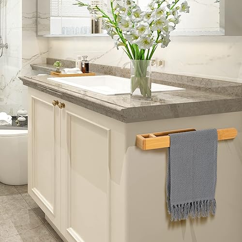 Miniatura 7 de Toallero de bambú autoadhesivo – Anillo de toalla de mano sin perforación, agarre fuerte, autoadhesivo, barra de toalla de baño, toallero de bambú