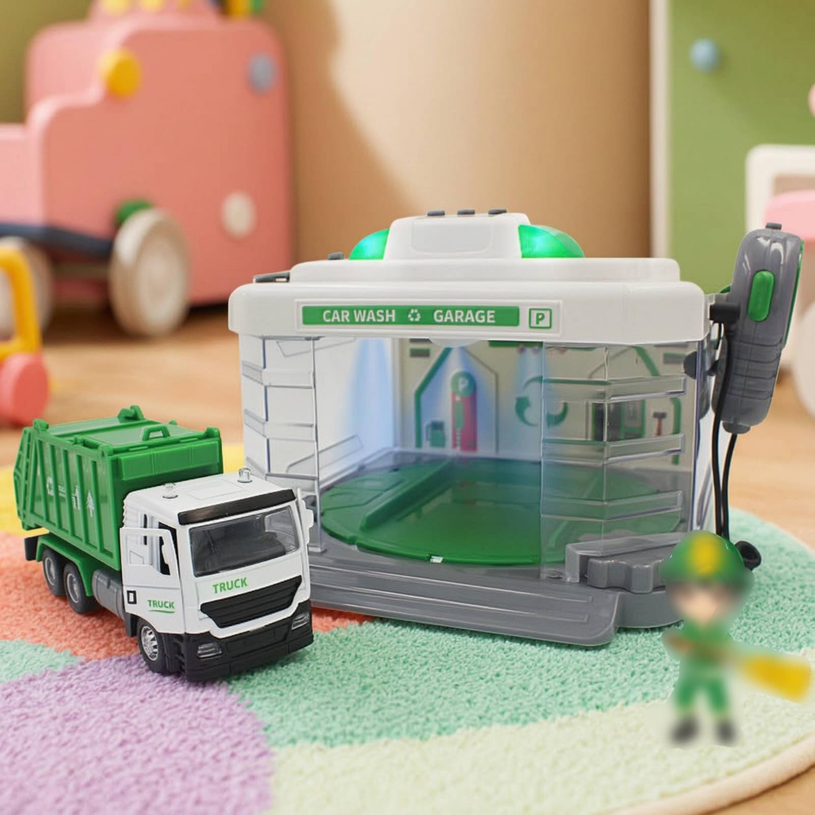 MagiDeal Autolavaggio Giocattolo per Bambini Playset Officina Veicolo in Lega Auto Camion Lavaggio Realistico con Nebbia Luci, Stazione Di Ingegneria Con Dumper