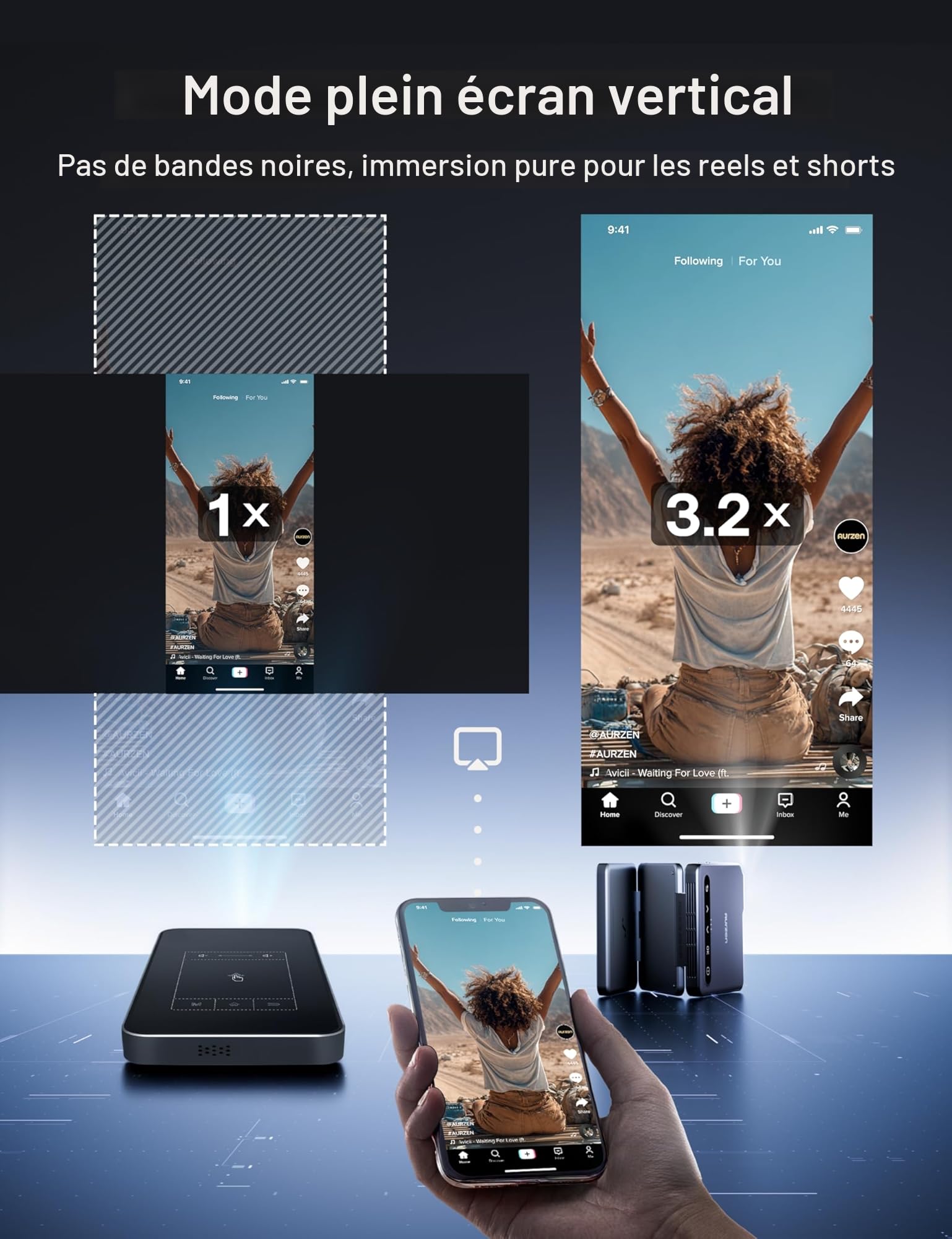 Aurzen Zip Tri-Fold Mini Vidéoprojecteur Portable avec Batterie, Gris