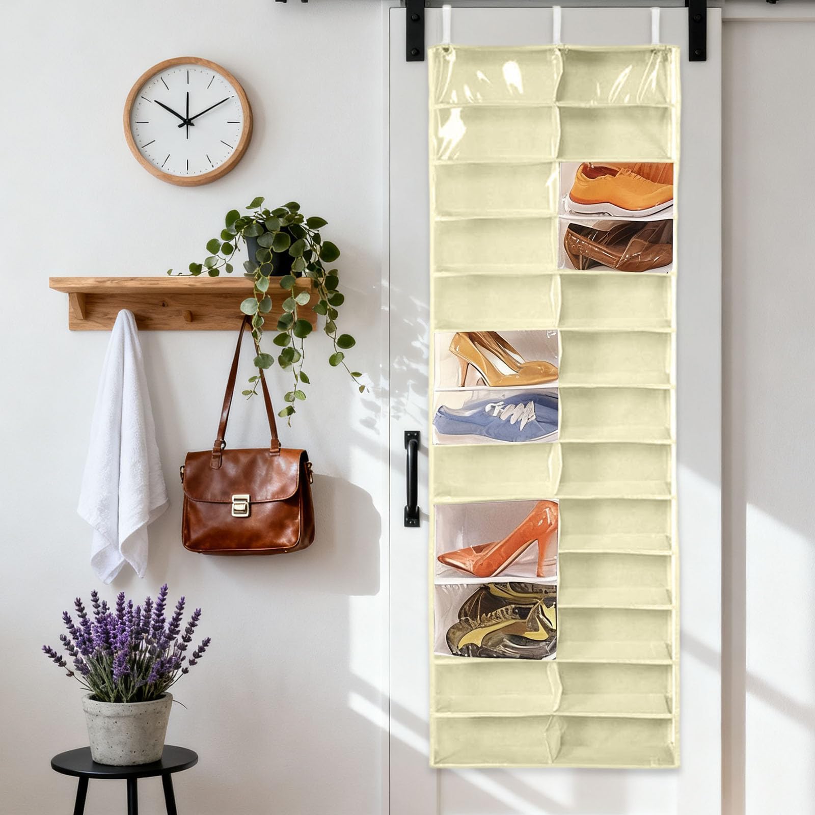 Organizador de almacenamiento para puerta colgante con 26 bolsillos transparentes, soporte plegable de 160 x 56 cm para zapatos, sudaderas, ropa y organización del hogar