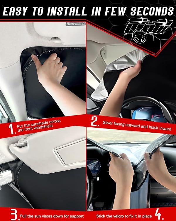 Mekdghro Custom Fit Windshield Sun Shade for Ni-ss-an Sentra 2020-2025 2026, Foldable, Easy to Install & Store, Full Coverage, 210T Reflective Fabric, Blocks 99% of UV Rays by Mekdghro - Image 5