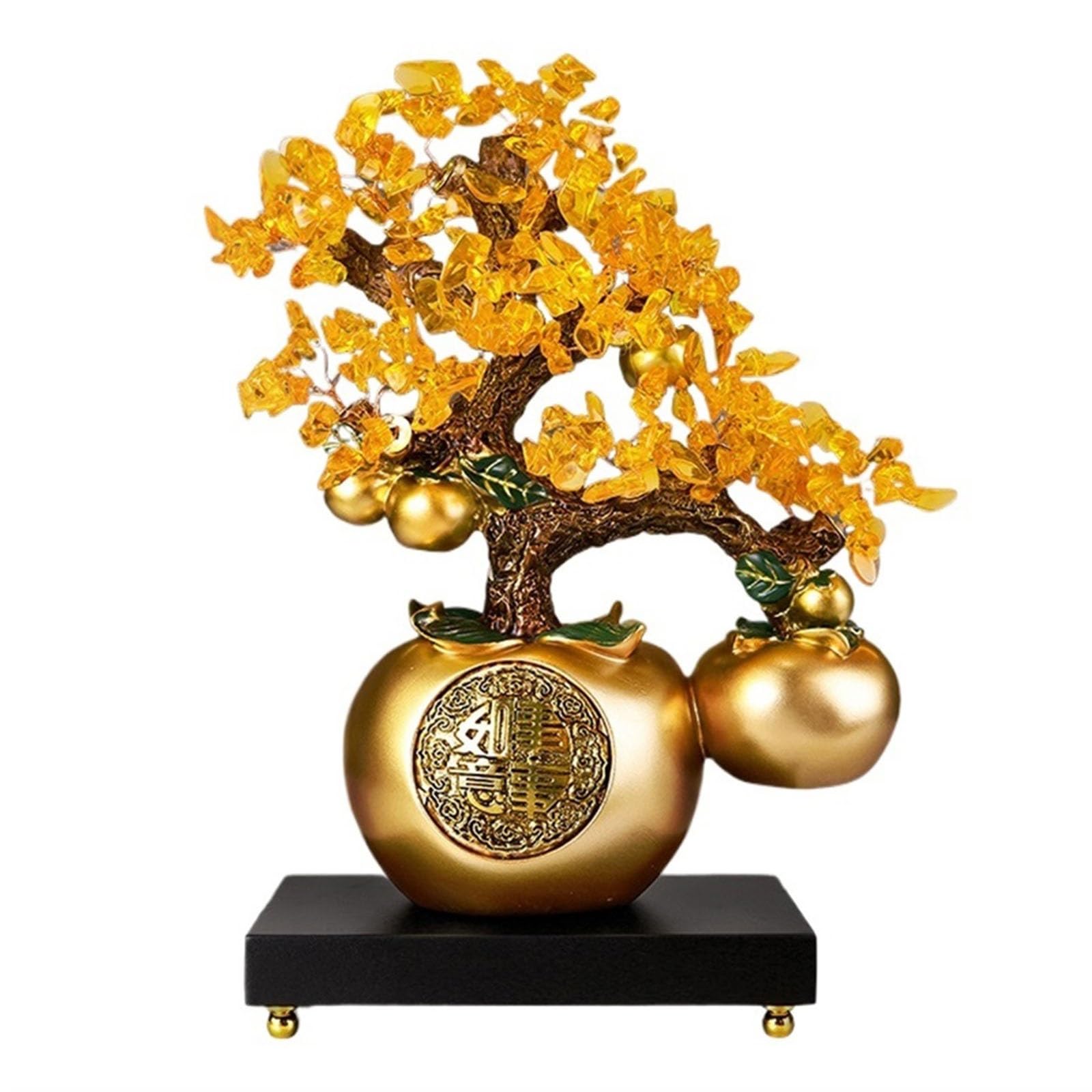 HCZKIUJY Luck and Wealth Crystal Tree Citrine Crystal Tree Crystal Bonsai Persimmon Citrine Fortune Tree with Base Reiki Luck Wealth Money Tree Crystal Gifts Chakra Money Tree (Gold)