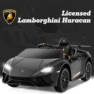 Licensed Lamborghini Huracan Ride on Car by INFANS, 12V Kids Electric Vehicle Battery Powered Toy with Remote Control, LED Lights, Spring Suspension, Bluetooth, MP3, Aged 3-8 Years (Black)