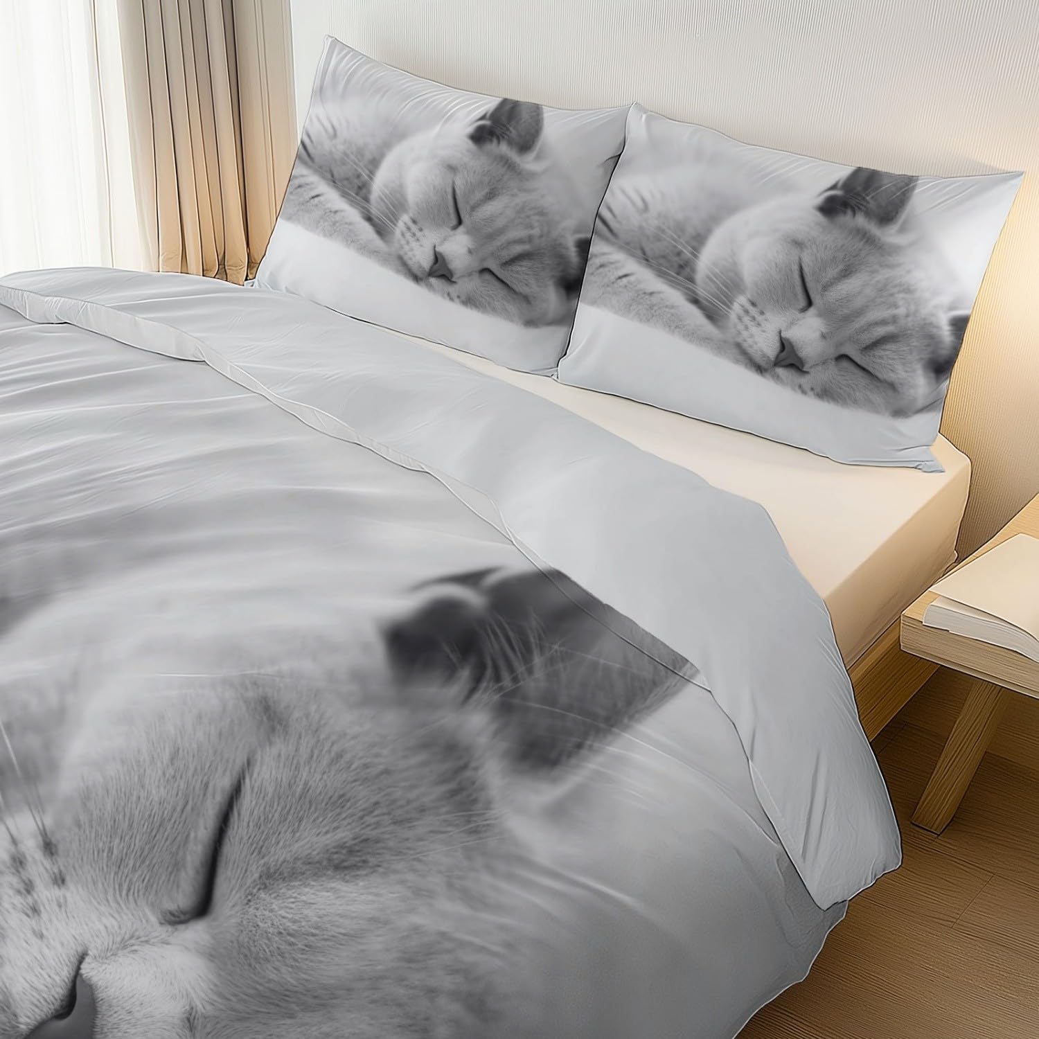 Animale Domestico British Shorthair Coperta Copripiumino 260 Cm X 220 Cm Set Lenzuola Copripiumino – Microfibra Ultra Morbida, 3 Pezzi Con Zip Nascosta E Federe Coordinate Grigio Bianco