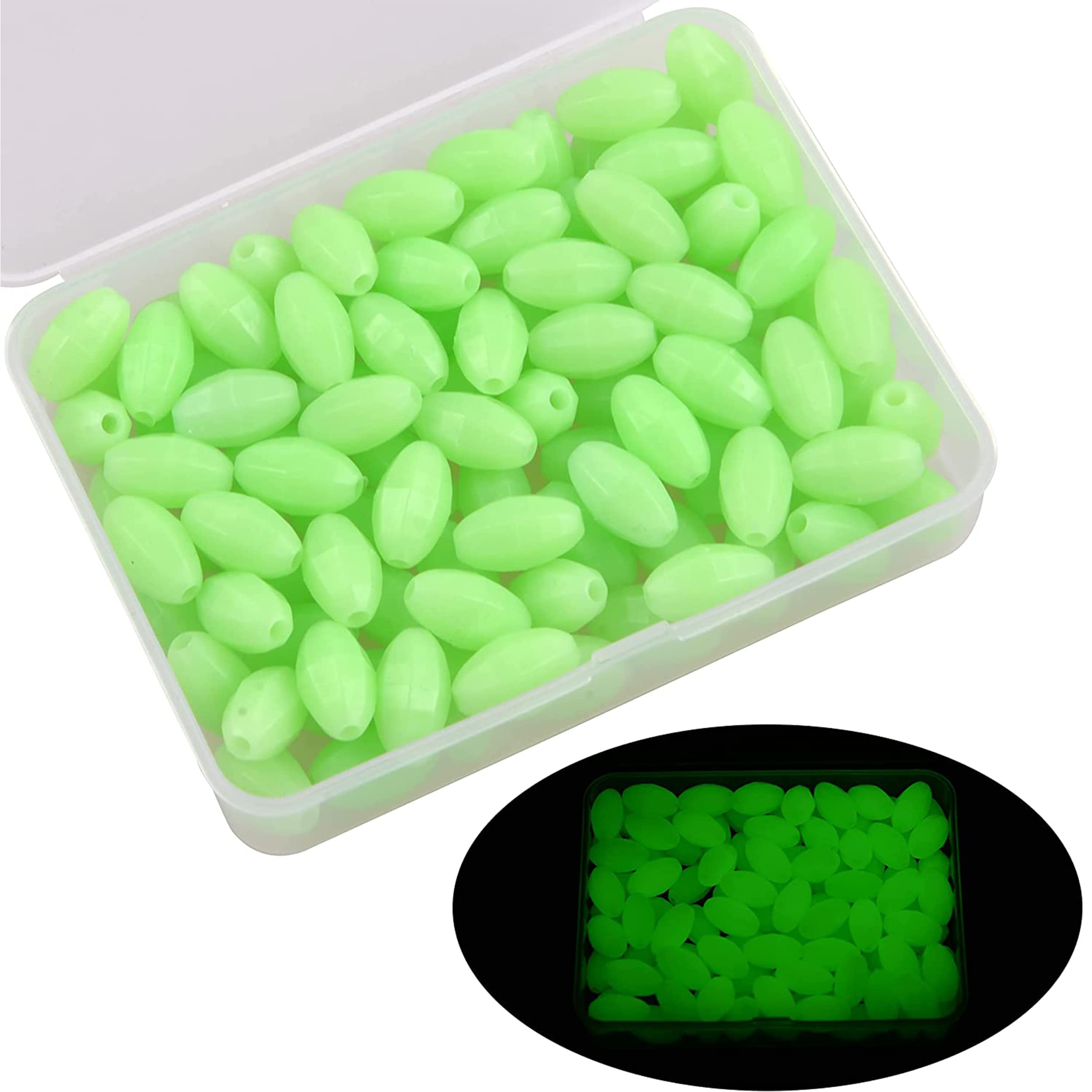 Perles de pêche lumineuses, 100 pièces, lueur dure flottante verte perles lumineuses ovales œufs de pêche leurres appâts flottants outils assortiment kit accessoires de pêche