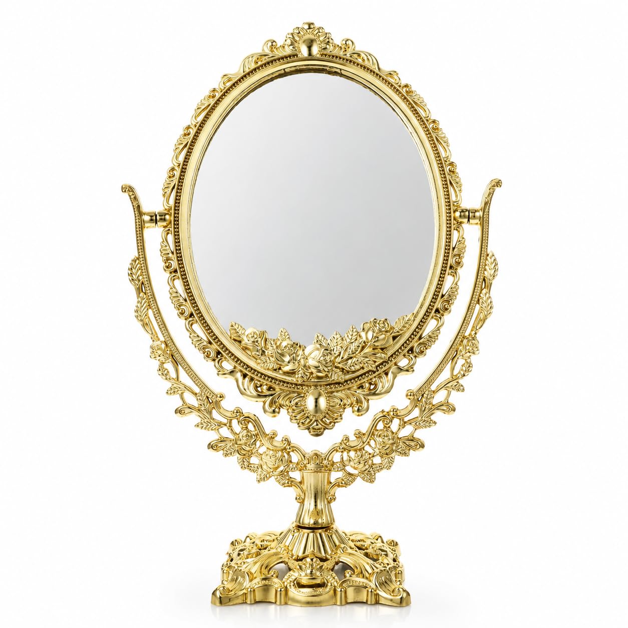 BESPORTBLE Vintage Mirror Oval 360° Swivel Standing Makeup Double Sided High Definition Retro Vanity Desk for Dressing Table Bathroom Bedroom Stable Base Glass