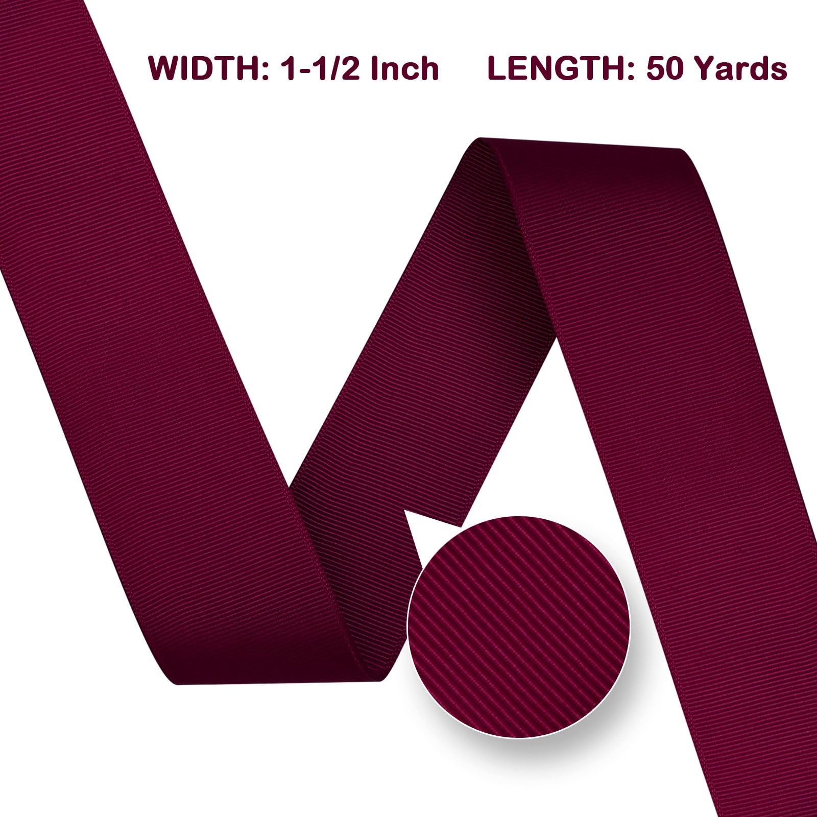 LoomJoyz Double Sides Wine Red Grosgrain Ribbon for Gift Wrapping 40mm×45 Meters Ribbon Ideal for Sewing Hair Bow Flower Bouquet Crafts Weddings Floral Arrangements - Image 2